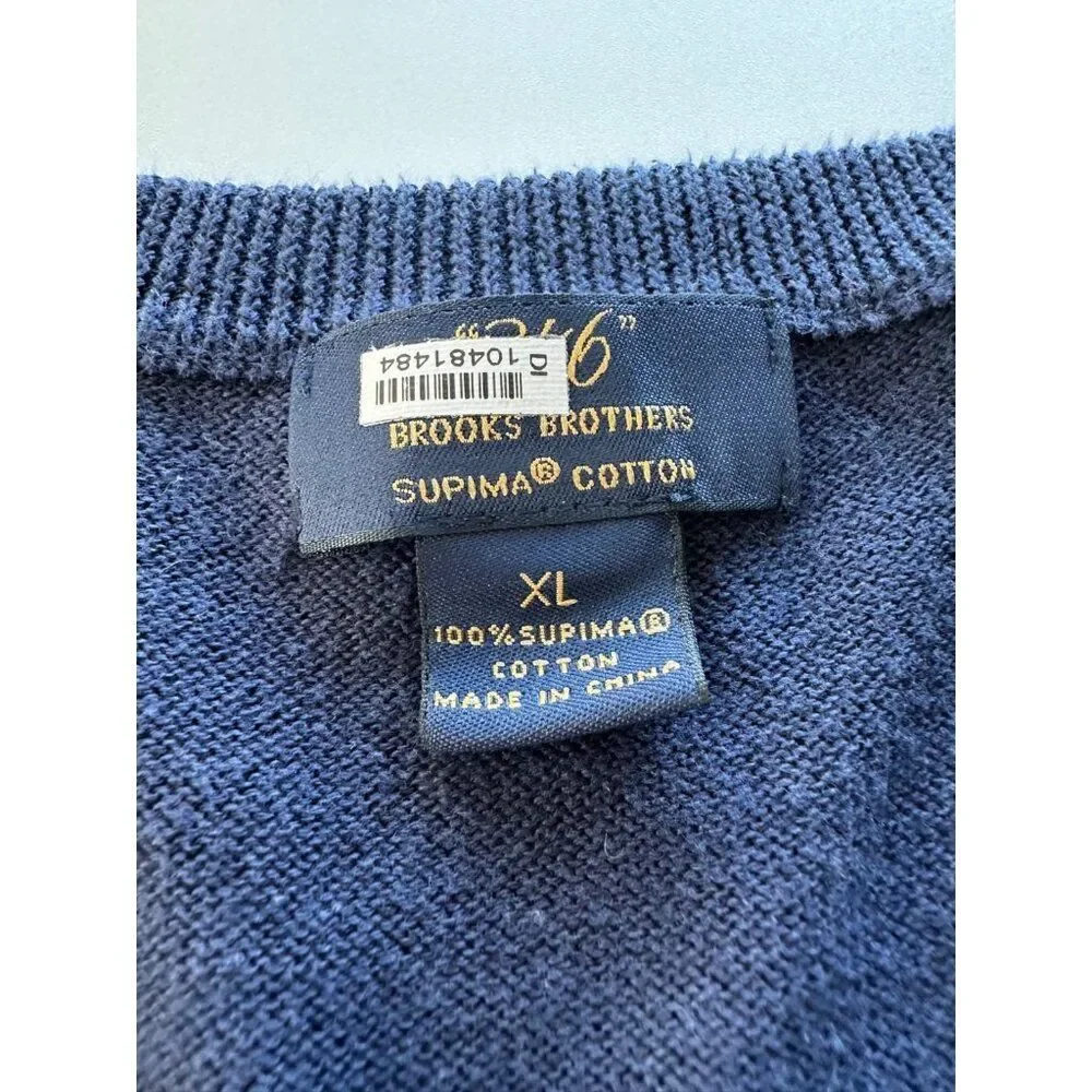 Brooks Brothers Mens XL Supima Cotton Navy White Sweater Vest Office Preppy
